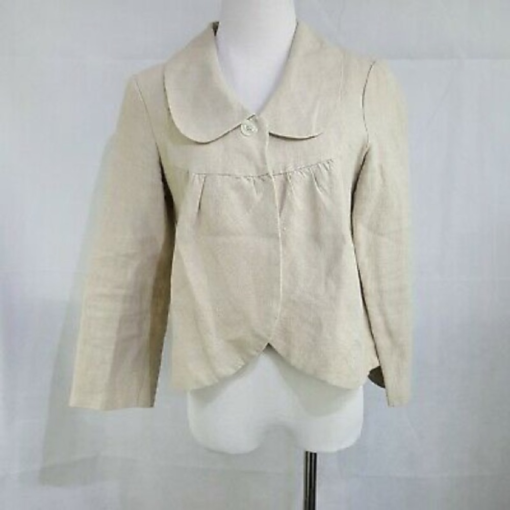 Anthropologie Elevenses light beige gold linen jac